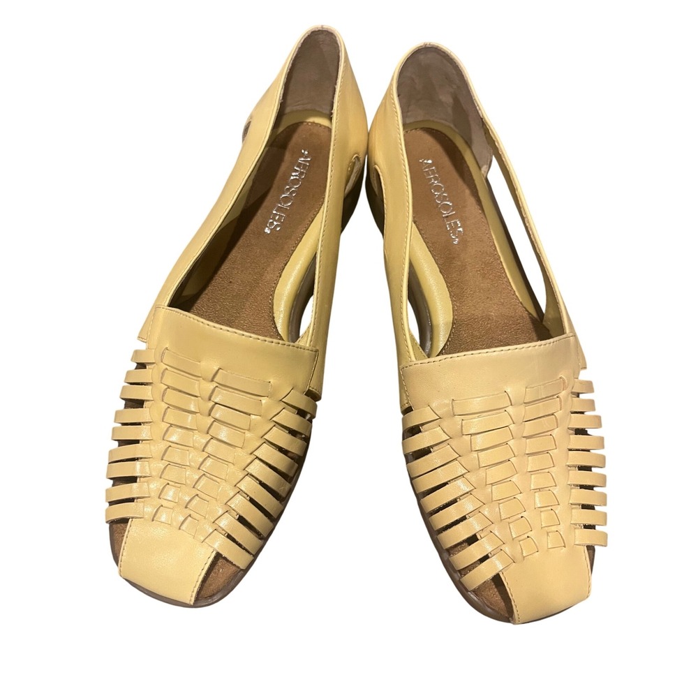 Aerosoles Yellow Woven Open Toe Flats Comfort Casual Slip On Shoes Womens